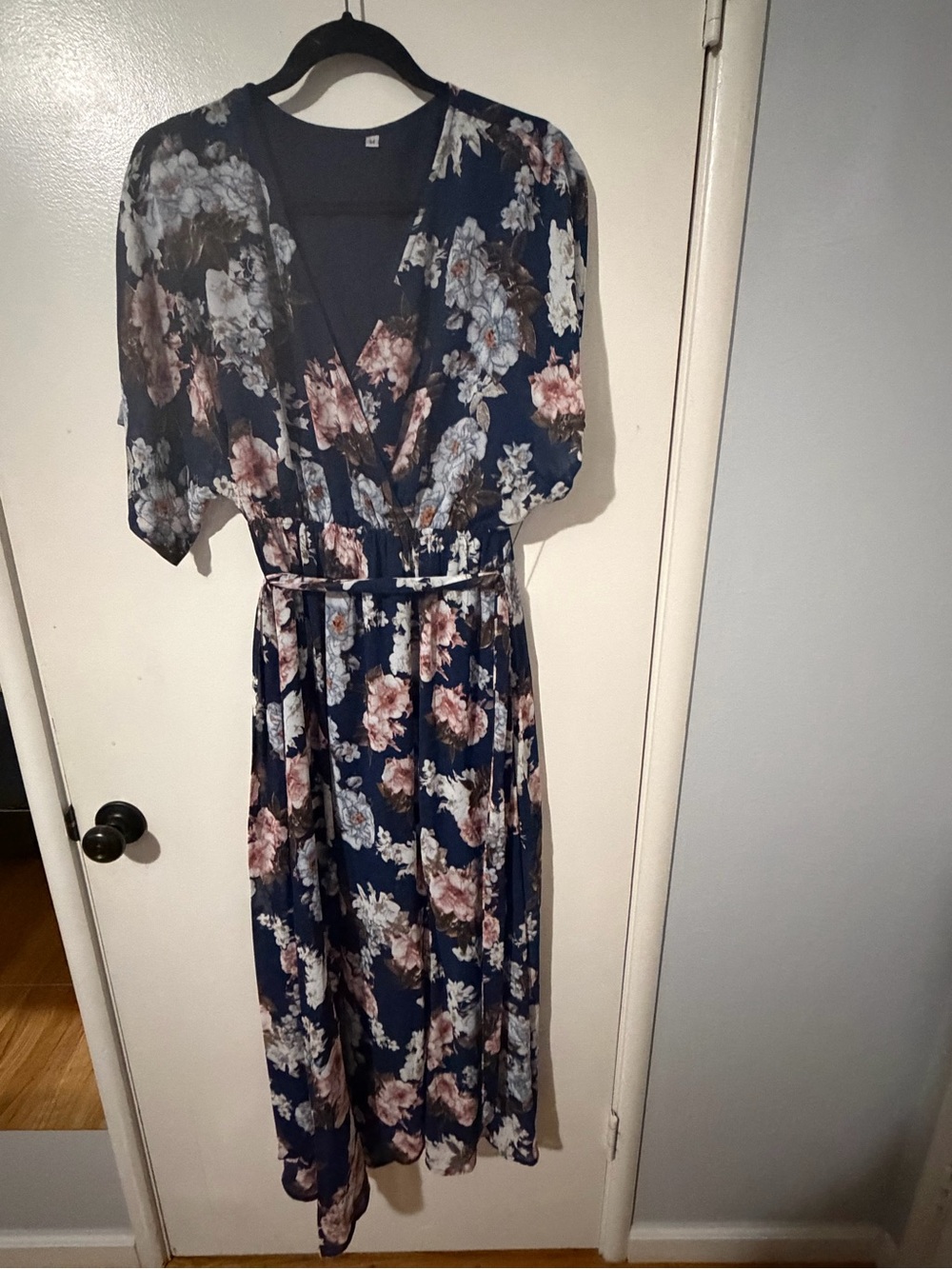 Floral Navy Wrap Midi Dress with Belt